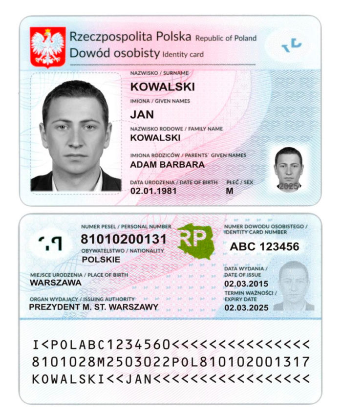 ID-карта гражданина Польши: лицевая и оборотная сторона